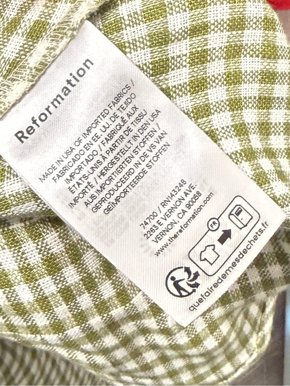 Reformation Daria Linen Dress in Avocado Check - Picture 7 of 7